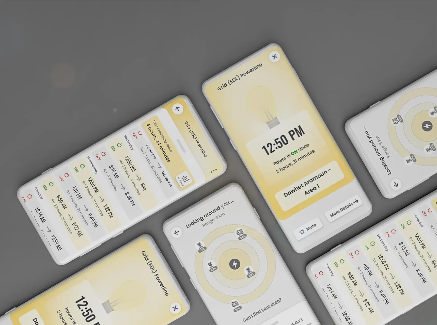 Ejet Elkahraba mobile app UI showcasing electricity notifications